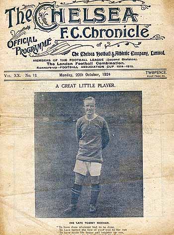 programme cover for Chelsea v Football League XI, Monday, 20th Oct 1924
