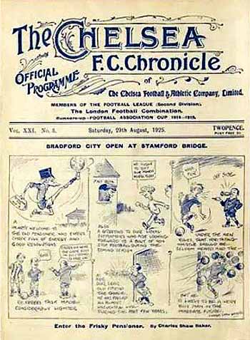 programme cover for Chelsea v Bradford City, 29th Aug 1925