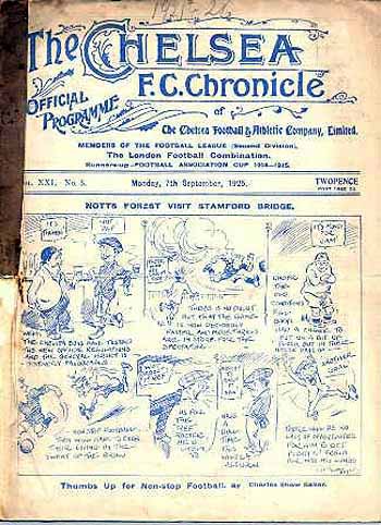 programme cover for Chelsea v Nottingham Forest, 7th Sep 1925