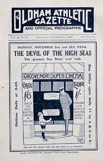 programme cover for Oldham Athletic v Chelsea, 31st Oct 1925