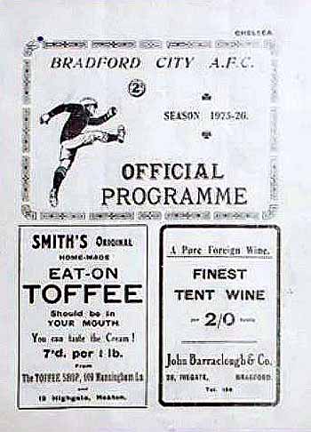 programme cover for Bradford City v Chelsea, Saturday, 2nd Jan 1926