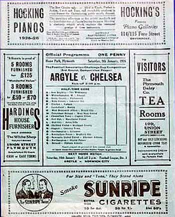 programme cover for Plymouth Argyle v Chelsea, 9th Jan 1926