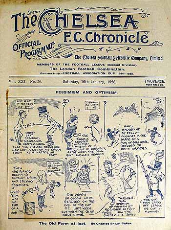 programme cover for Chelsea v Port Vale, 16th Jan 1926
