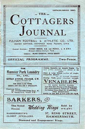 programme cover for Fulham v Chelsea, 6th Feb 1926