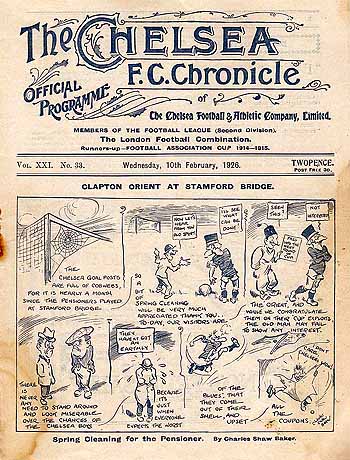 programme cover for Chelsea v Clapton Orient, 10th Feb 1926