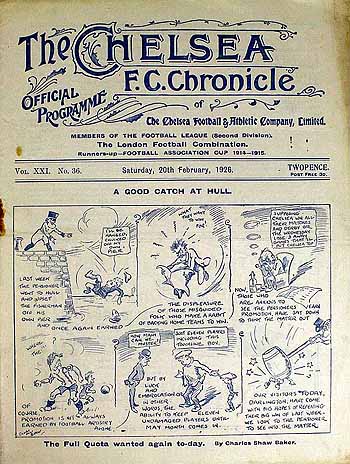 programme cover for Chelsea v Darlington, 20th Feb 1926
