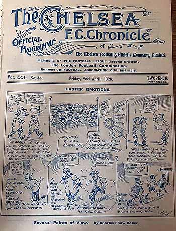 programme cover for Chelsea v Southampton, 2nd Apr 1926