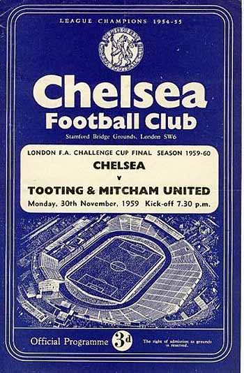 programme cover for Chelsea v Tooting & Mitcham, 30th Nov 1959