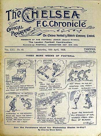 programme cover for Chelsea v The Wednesday, 10th Apr 1926