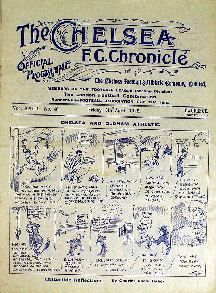 programme cover for Chelsea v Oldham Athletic, 6th Apr 1928