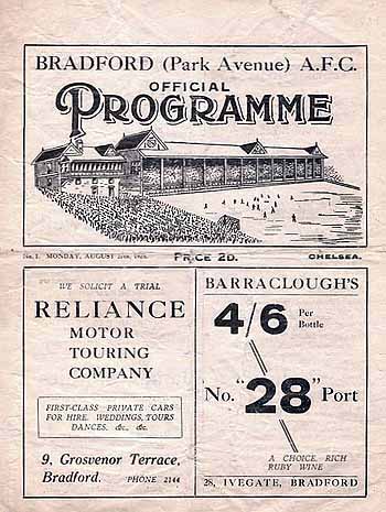 programme cover for Bradford Park Avenue v Chelsea, 27th Aug 1928