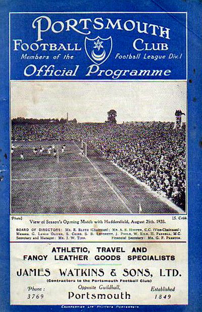 programme cover for Portsmouth v Chelsea, Wednesday, 20th Feb 1929