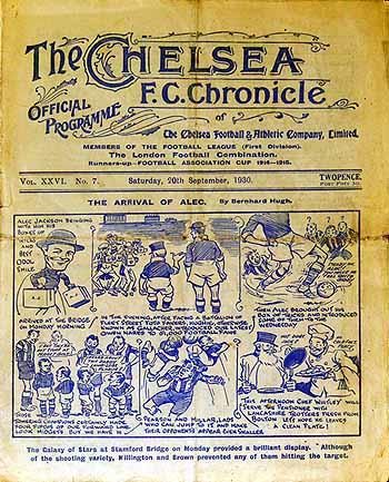 programme cover for Chelsea v Bolton Wanderers, Saturday, 20th Sep 1930
