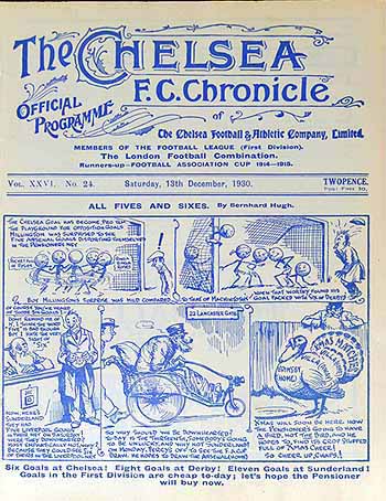 programme cover for Chelsea v Sunderland, Saturday, 13th Dec 1930