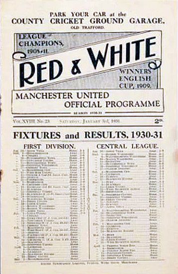 programme cover for Manchester United v Chelsea, Saturday, 3rd Jan 1931