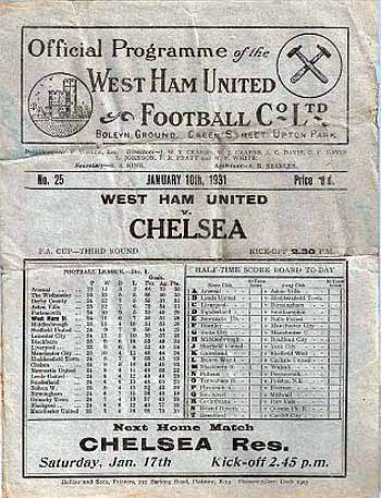 programme cover for West Ham United v Chelsea, Saturday, 10th Jan 1931