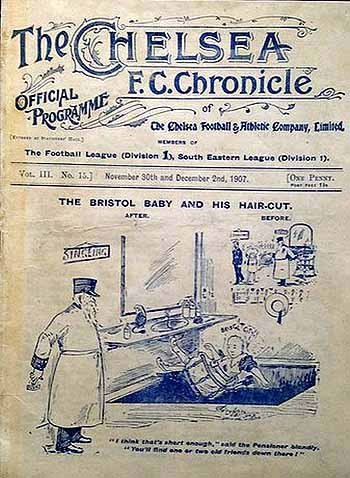 programme cover for Chelsea v Blackburn Rovers, Monday, 2nd Dec 1907