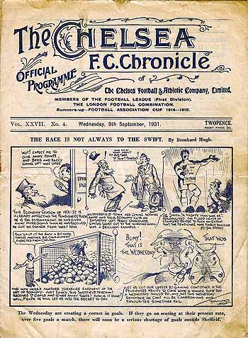 programme cover for Chelsea v Sheffield Wednesday, Wednesday, 9th Sep 1931