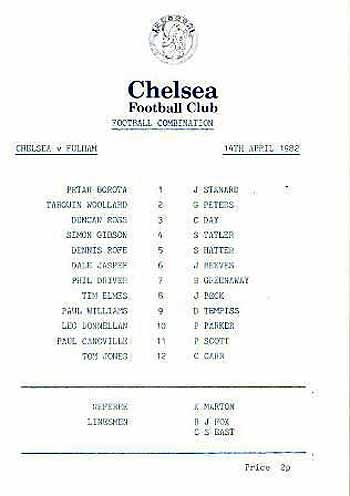programme cover for Chelsea v Fulham, Wednesday, 14th Apr 1982