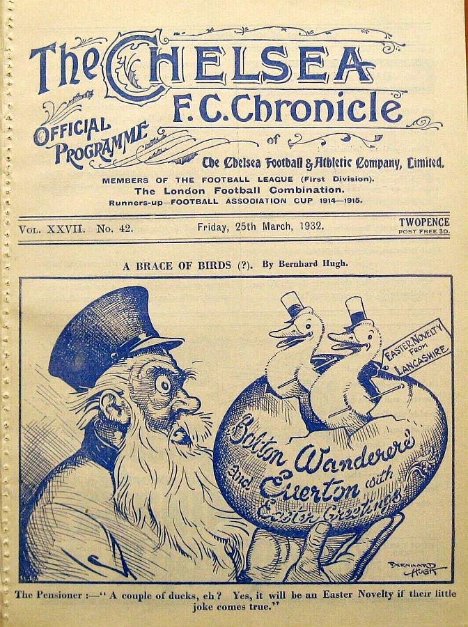 programme cover for Chelsea v Bolton Wanderers, 25th Mar 1932