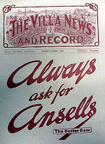 programme cover for Aston Villa v Chelsea, Saturday, 1st Oct 1932
