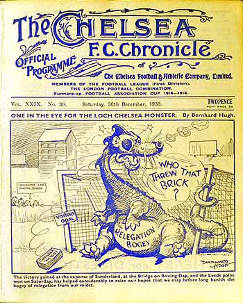 programme cover for Chelsea v Stoke City, Saturday, 30th Dec 1933