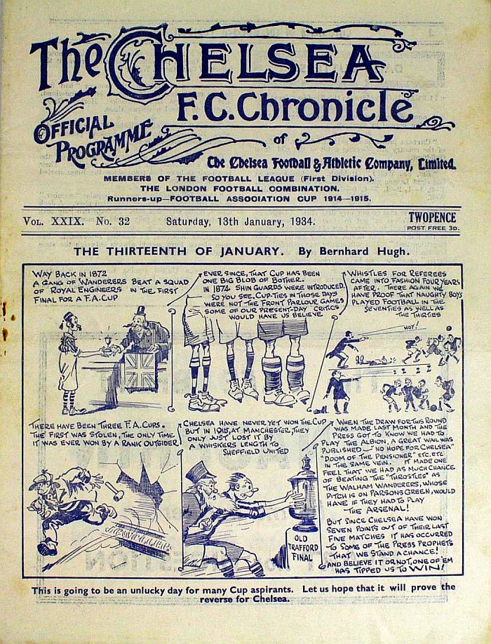 programme cover for Chelsea v West Bromwich Albion, 13th Jan 1934
