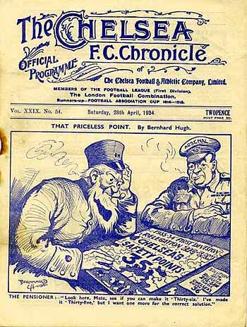 programme cover for Chelsea v Arsenal, Saturday, 28th Apr 1934