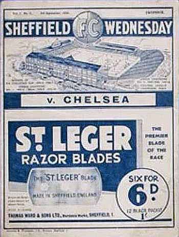 programme cover for Sheffield Wednesday v Chelsea, 3rd Sep 1934