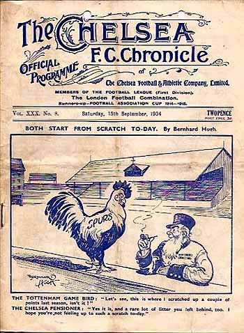 programme cover for Chelsea v Tottenham Hotspur, Saturday, 15th Sep 1934