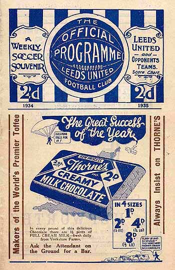 programme cover for Leeds United v Chelsea, Saturday, 3rd Nov 1934