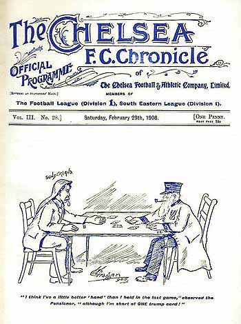 programme cover for Chelsea v Sunderland, 29th Feb 1908