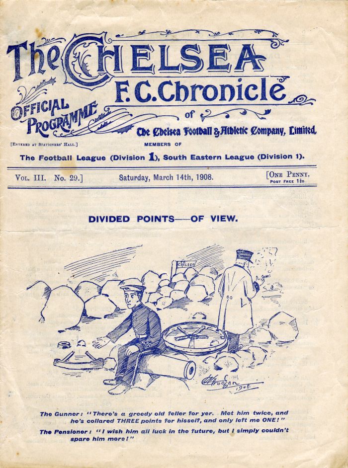 programme cover for Chelsea v The Wednesday, Saturday, 14th Mar 1908