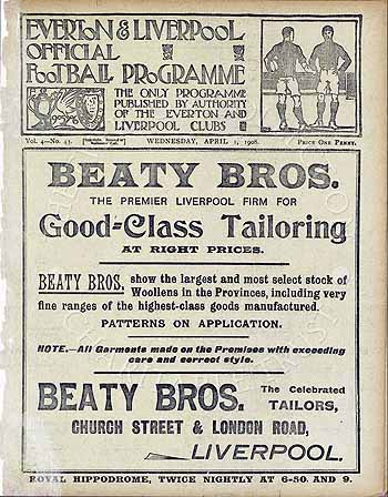 programme cover for Everton v Chelsea, Wednesday, 1st Apr 1908