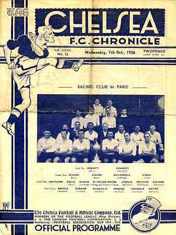 programme cover for Chelsea v Racing Club de Paris, Wednesday, 7th Oct 1936