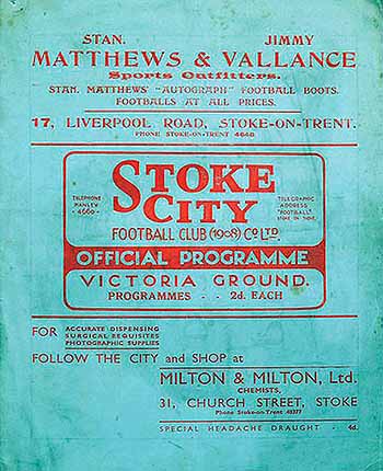 programme cover for Stoke City v Chelsea, Friday, 25th Dec 1936