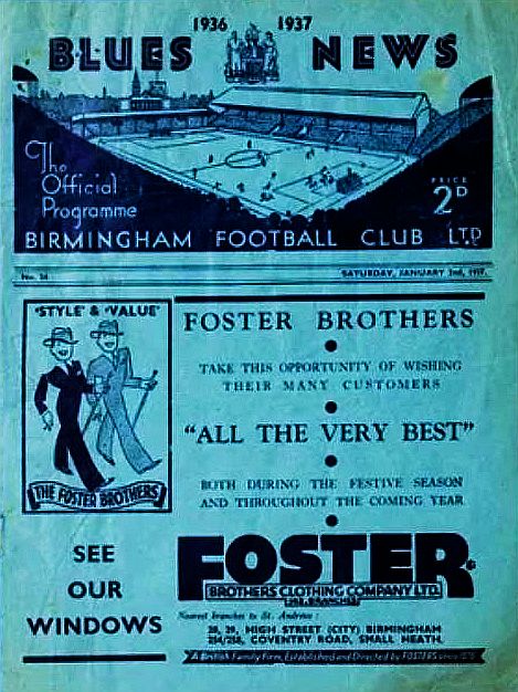 programme cover for Birmingham v Chelsea, Saturday, 2nd Jan 1937