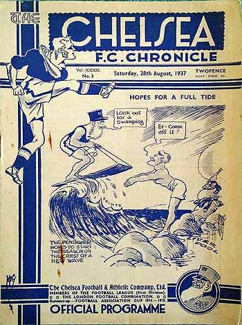 programme cover for Chelsea v Liverpool, Saturday, 28th Aug 1937