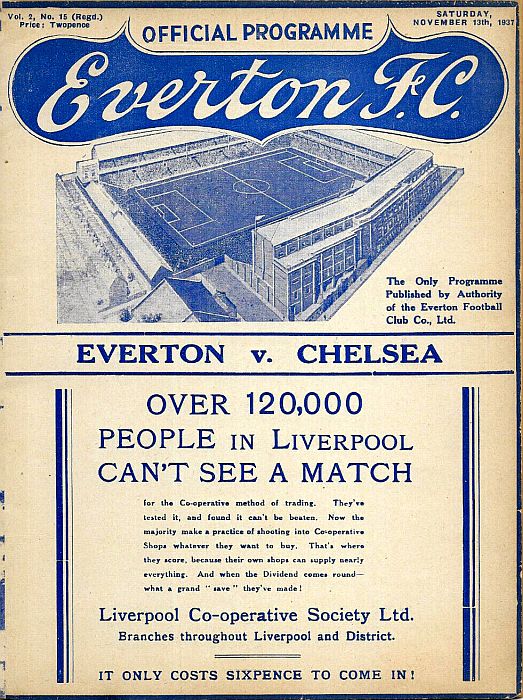 programme cover for Everton v Chelsea, Saturday, 13th Nov 1937