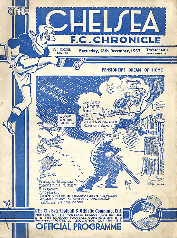 programme cover for Chelsea v Wolverhampton Wanderers, Saturday, 18th Dec 1937