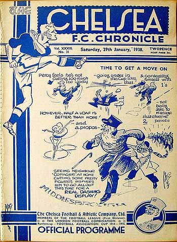 programme cover for Chelsea v Middlesbrough, Saturday, 29th Jan 1938
