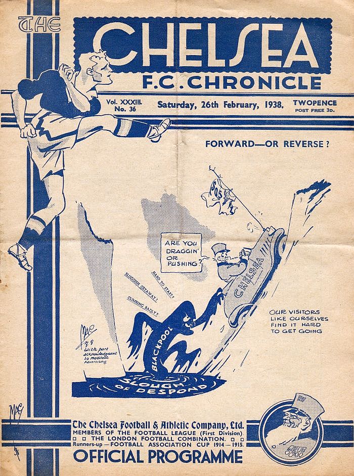 programme cover for Chelsea v Blackpool, Saturday, 26th Feb 1938