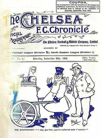 programme cover for Chelsea v Aston Villa, 26th Sep 1908