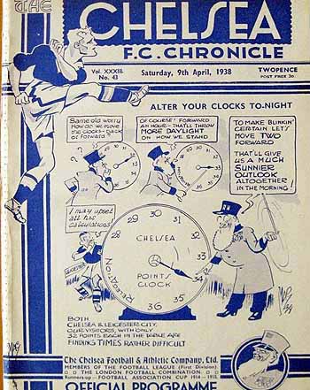 programme cover for Chelsea v Leicester City, Saturday, 9th Apr 1938