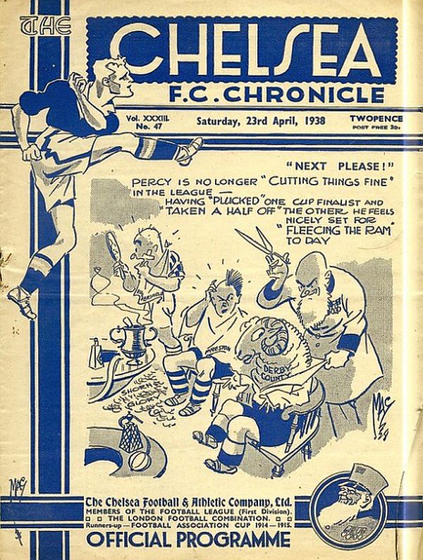 programme cover for Chelsea v Derby County, 23rd Apr 1938