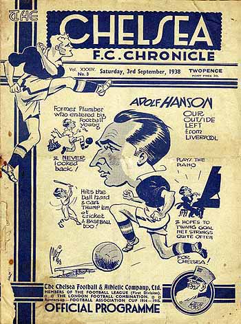 programme cover for Chelsea v Leicester City, Saturday, 3rd Sep 1938