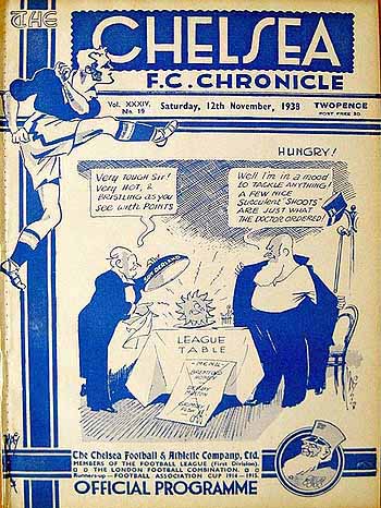 programme cover for Chelsea v Sunderland, Saturday, 12th Nov 1938