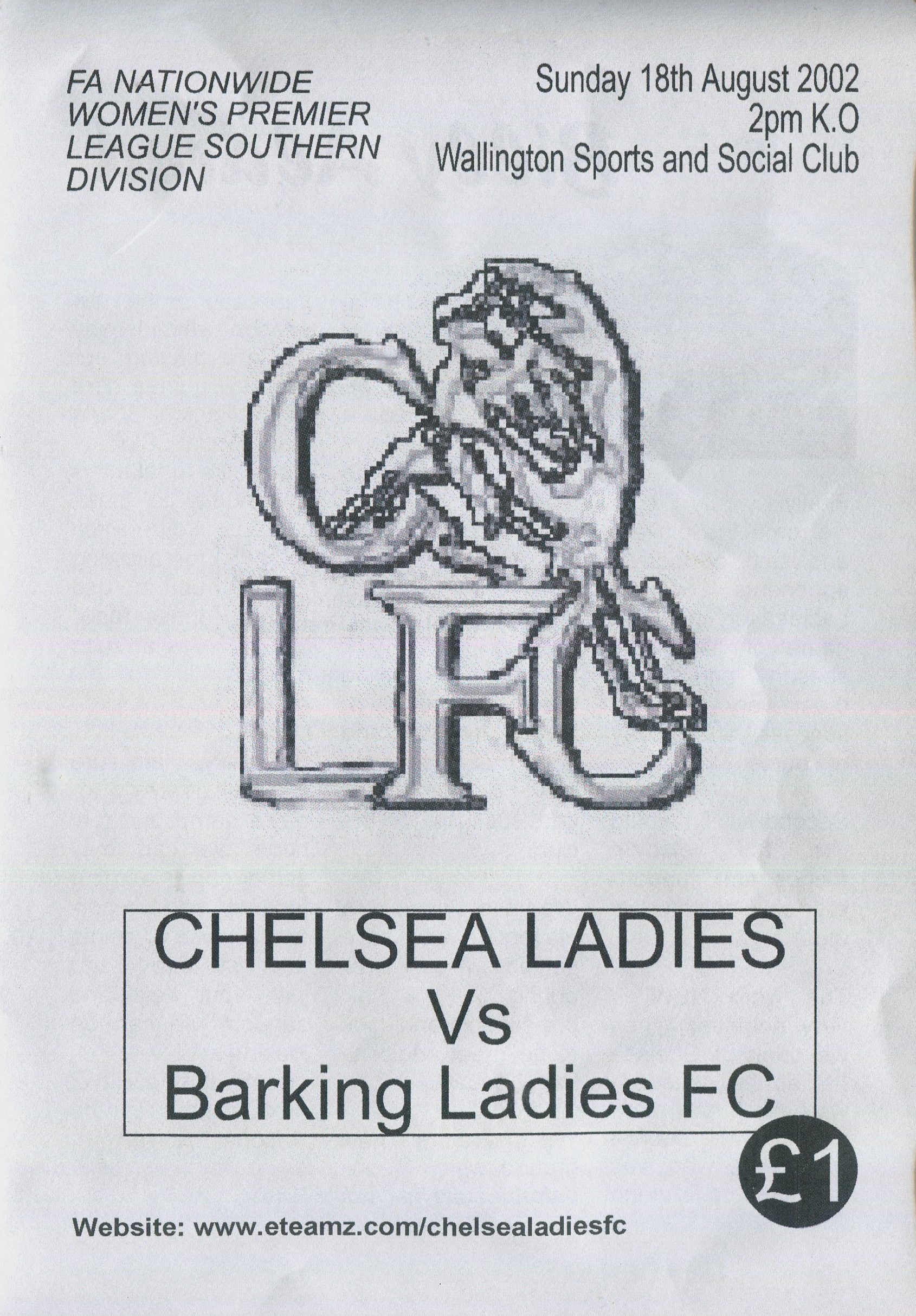 programme cover for Chelsea v Barking Town, Sunday, 18th Aug 2002
