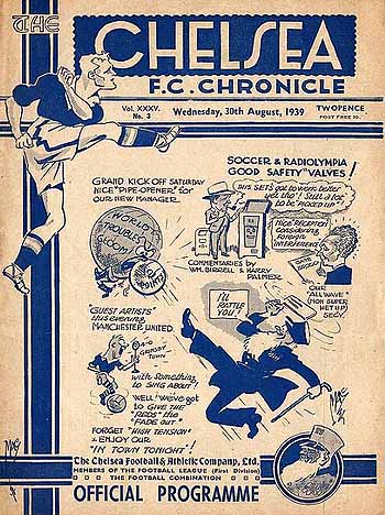 programme cover for Chelsea v Manchester United, 30th Aug 1939