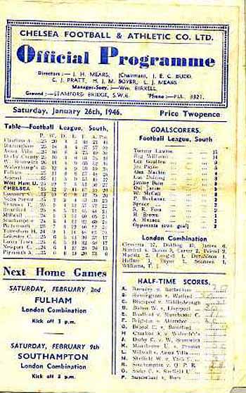 programme cover for Chelsea v West Ham United, Saturday, 26th Jan 1946